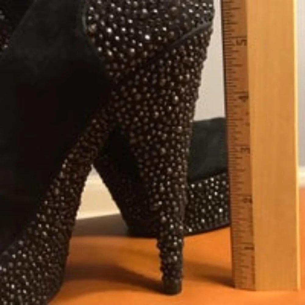 Enzo Angiolini black suede crystal platform heels size 8 event gala prom